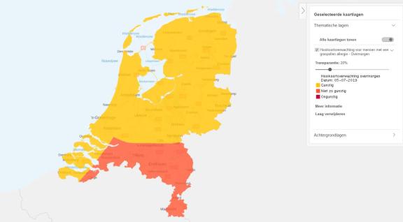 Kaart hooikoortsverwachting van overmorgen