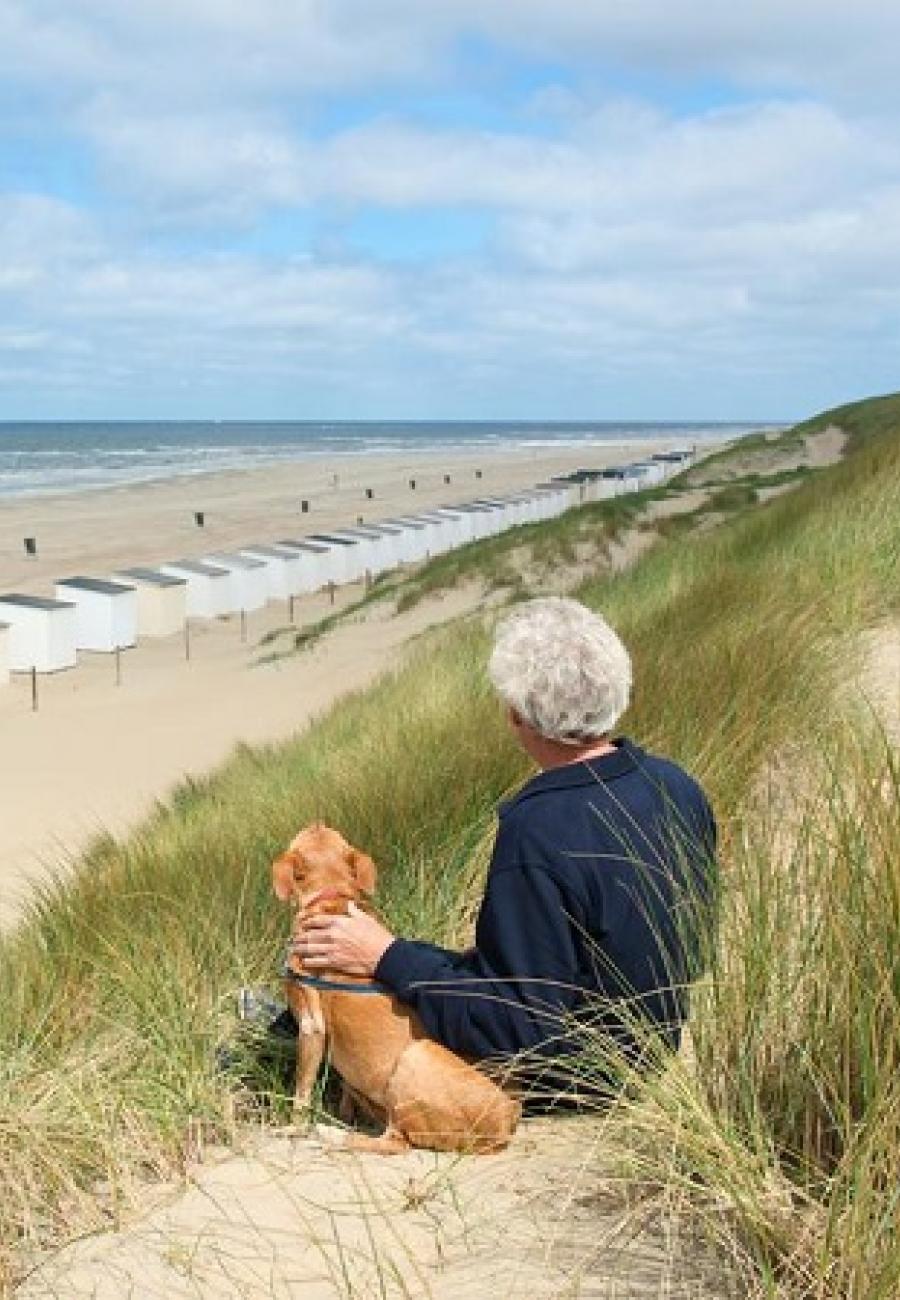 Man met hond in de duinen