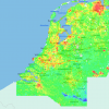 Kaart van Nederland met kleur van rood naar blauw die staat voor bodemdaling